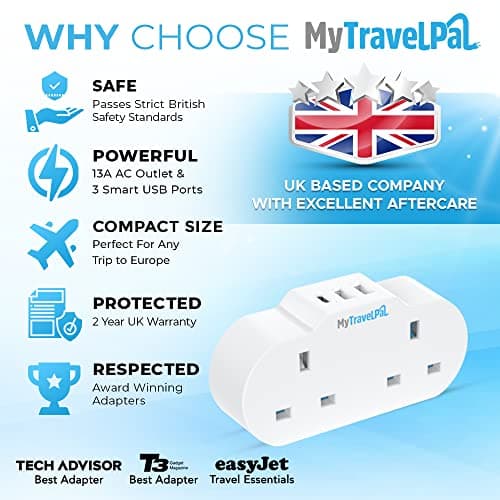 MyTravelPal 2 Way UK to Europe Travel Adapter USB & USB-C | UK Safety Regs — view 5