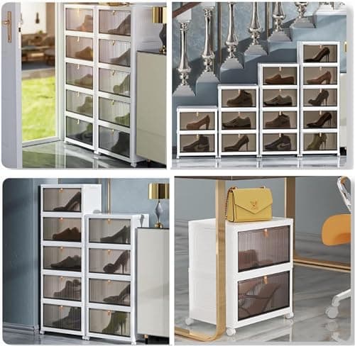 HYGRAD Shoe Storage Boxes Stackable Trainer Containers Shoe Organisation Boxes With Door On Wheels To Move around For Bedroom 2/3/4/5/6 Layers (6 Tier) — view 4