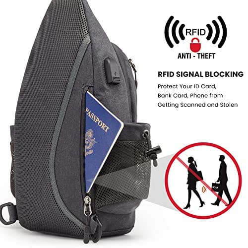G4Free Canvas Sling Bag Crossbody Backpack with USB Charging Port & RFID Blocking, Hiking Daypack Chest Bag for Women Men — view 2