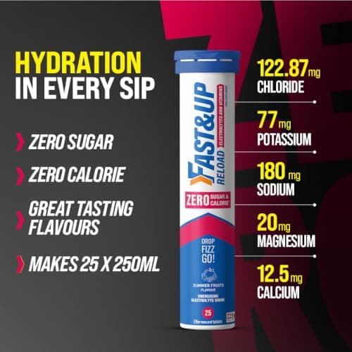 Fast&Up Reload Zero Electrolyte Tablets | Zero Sugar & Calories | Summer Fruits Flavour | 25 Effervescent Tablets with Vitamin C & B12 | Instant Hydration & Energy — view 2