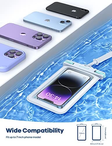 Lamicall Waterproof Phone Pouch Case - [2 Pack] IPX8 Waterproof Phone Case for Swimming Dry Bag with Clip Strap for iPhone 17 16 15 14 13 12 11 Pro Max Plus Air Mini, Xs, Samsung S23, Up to 7” - White — view 5