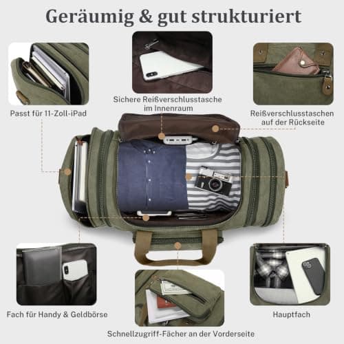 Gonex 60L Expandable Canvas Holdall for Men, Travel Duffle Overnight Bag — view 3