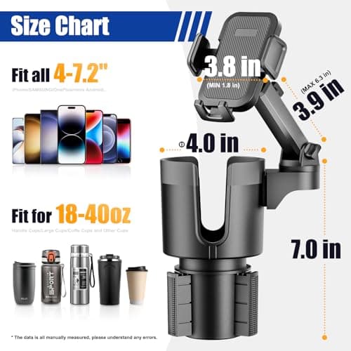 CYEVA 2 in 1 Car Phone Mount - Long Arm with 360° Rotation, Compatible with All Smartphones, Black — view 3