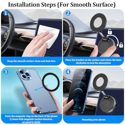 Ainiv Vacuum Magnetic Phone Holder for Car, 360° Rotatable Foldable Suction Phone Mount, Portable Strong Magnet Holder for iPhone 16 15 14 13 12 Pro Max on Windscreens, Mirror, Tiles, Smooth Surface — view 3