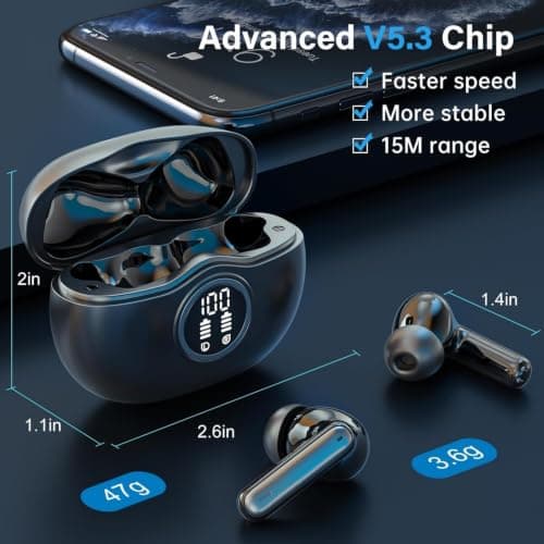 Wireless earbuds, Bluetooth 5.3 Ear buds Earphones with LED Digital Display — view 4