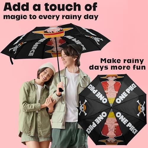 Get Trend One Piece Umbrella Kids Teens Foldable Compact Umbrella School Travel Anime Manual Windproof Adults Travel Gifts (Black One Piece) — view 3