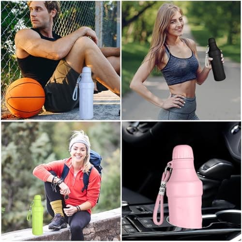 Insulated Water Bottle, 500ml/17oz Stainless Steel Double Wall Metal Leak Proof Vacuum Flask for Keep Hot & Cold, Reusable Thermal Flask with Lanyard, Thermal Bottle for Travel Sports Gym (Green) — view 6