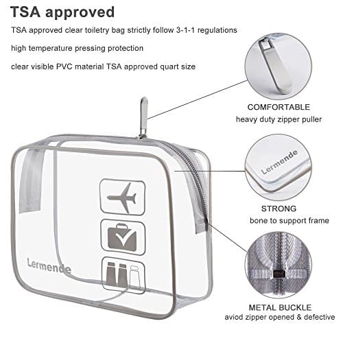 2pcs/Pack Lermende Clear Toiletry Bag TSA Approved Travel Carry On Airport Airline Compliant Bag Quart Sized 3-1-1 Kit Luggage Pouch (Grey) — view 2