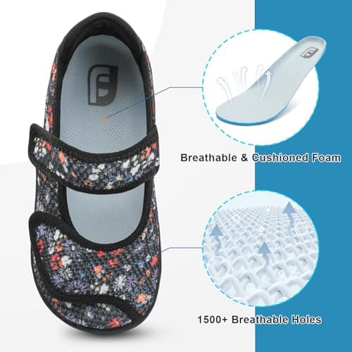 JOINFREE Womens Comfort Mary Jane Walking Shoes Wide Fit Black Flower — view 4