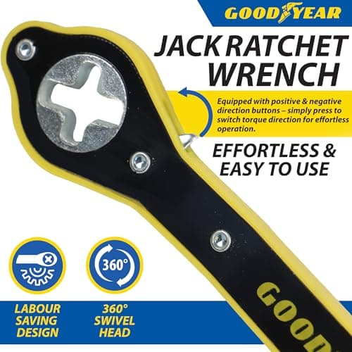 Goodyear Ratchet Wrench Jack Handle, 34cm Scissor Jack Handle with Swivel Head & Universal Adapter, Heavy-Duty Steel, Anti-Corrosion, for Car, SUV, Van Tyre Change (Under 2 Tonnes) — view 3