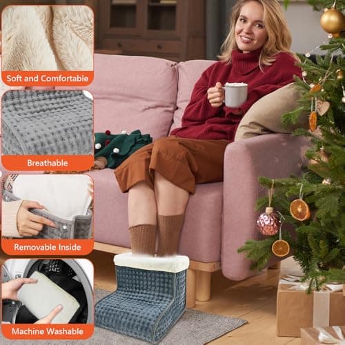 Electric Foot Warmer, CJBIN Cold Feet Warmers, Cosy Heated Foot Warmer with Removable Lining, Adjustable 10 Temperature Settings and 3 Timer Settings, Foot Heater Warmer for Winter Home Office, Grey — view 3