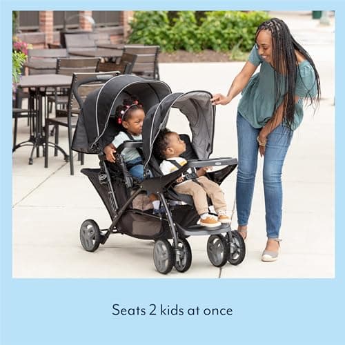 Graco Stadium Duo Tandem Double Pushchair - Suitable from birth to approx. 3 years (15kgs). Car Seat Compatible with SnugEssentials iSize infant car seat, Black/Grey fashion — view 5