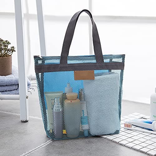 Pebipoo Mesh Shower Caddy Bag, Quick Dry Portable Tote Bag and Inner Pocket, Lightweight Bath Organizer for College Dorm Bathroom, Swimming, Gym, Beach, Travel (Blue) — view 3