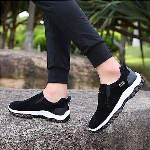 JiuQing Men's Walking Shoes Slip on Hiking Shoes Lightweight Low Rise Casual Travel Sneakers,Black,6 UK — view 2