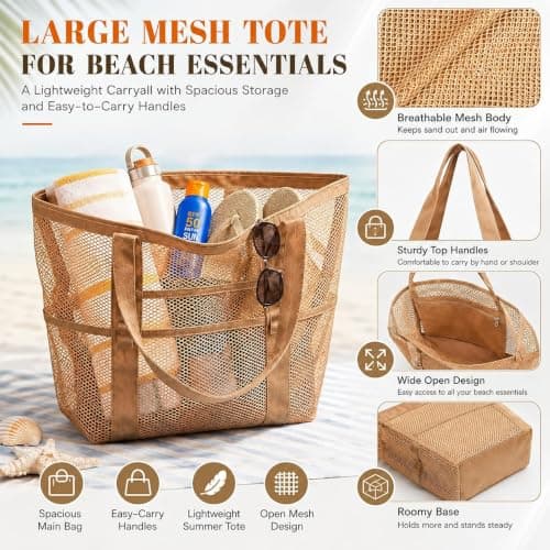 7PCS Beach Bag Set, Mesh Tote for Women with Summer Storage Pouches — view 4