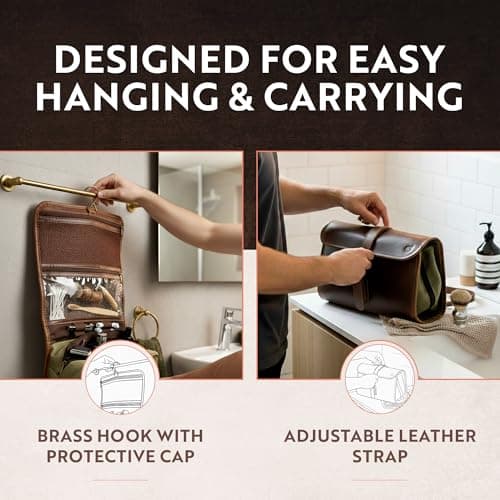 Moonster Leather Hanging Toiletry Bag for Men & Women - Travel Dopp Kit with Hanging Hook - Ideal for Gym, and Home - Toiletry Bag Men - Travel Kit for Men — view 5