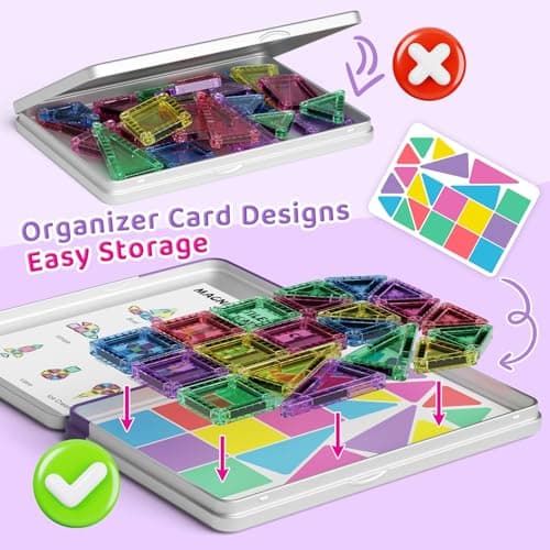 40PCS Mini Magnetic Tiles Travel Set with Metal Tin - Building Base & Storage, Portable Travel Toys for Kids Road Trip Aeroplane, STEM Educational Magnet Tiles for 3+ Boys Girls Toddlers — view 5