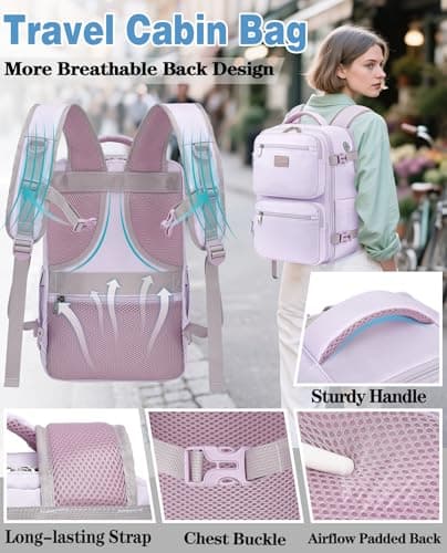 LYNXCHER Ryanair Cabin Bags 40x20x25 Travel Backpack Carry-ons Hand Luggage Bag Small Rucksack Underseat Cabin Size 20L Flight Laptop Bags(Light Purple, S) — view 5
