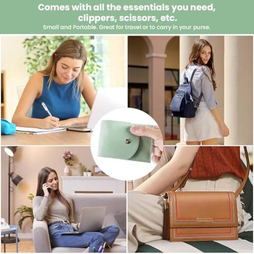 LOPHE Professional Manicure Set, 4pcs Portable Nail Clippers & Eyebrow Grooming Kit, Stainless Steel Nail Care Tools with Luxurious Leather Case for Travel & Home(Green) — view 5