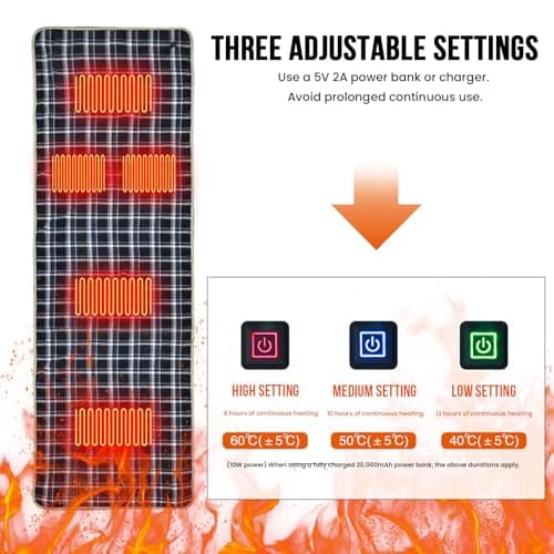 Heating pad, Camping Sleeping Mat with 5 Heating Zones Outdoor Electric Heat Pad 3 Adjustable Temperature Waterproof Warm Sleeping Mat for Cold Weather Camping Or Hiking Adventures — view 3