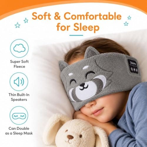 Kids Wireless Headphones, Plush Sleep Headband for Kids, Over Ear Thin Speakers, Soft Washable Sleep Mask for Travel and School (I) — view 4