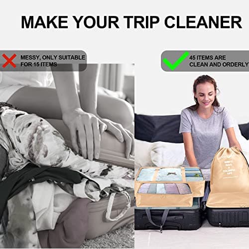 Jsdoin Packing Cubes for Suitcase,9 PCS Travel Luggage Packing Cubes for Backpack, Waterproof Essentials Suitcase Organiser Bags, Travel Accessories (Beige) — view 6