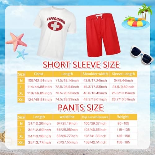 7 Pcs Life Guard Costume Set Guard Accessories Kit Include T-shirt Shorts Hat Fanny Pack Whistle Inflatable Float Prop Sunglasses Life Guard Fancy Dress for Men Women Halloween Cosplay Dress Up Party — view 3