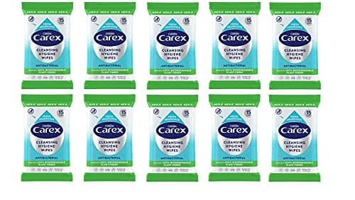 Carex Antibacterial Original Biodegradeable Wipes, Cleans, Cares and Protects, Bulk Buy, Pack of 10 x 15 Wipes
