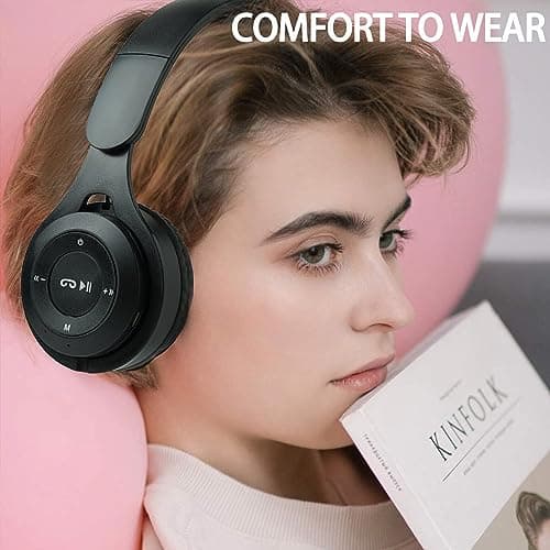 Bluetooth Wireless Headphones Over Ear,Kids Wireless Headphones,Over Ear Headphones Stereo Children Headset TF Card/Wired Foldable Earphones for Girls Boys Gift,Sound for Travel Work PC Cellphone — view 4