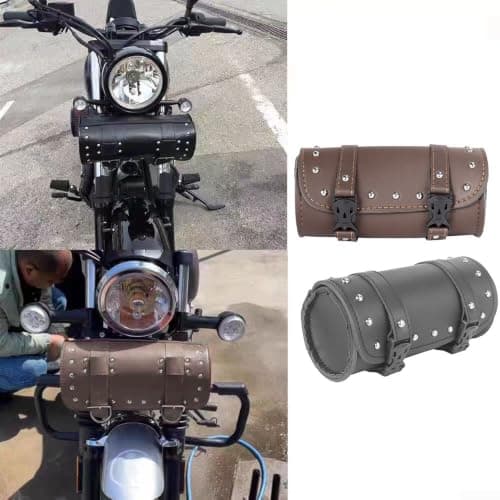 Minflora Motorcycle Saddle Bag PU Leather Side Tool Storage(Brown) — view 2