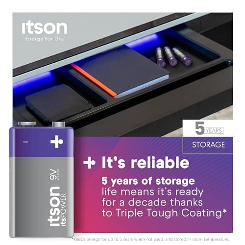 ITSON, 9V batteries, pack of 1, eco-friendly packaging of 95 Percentage recycled materials, for clocks, smoke-detctors, walkie-talkies, made in EU — view 3