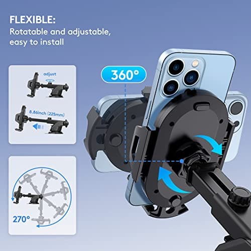 Madeggs Car Phone Holder Mount, [Strong Suction Cup] [Military Grade Durable] for Windshield and Dashboard, Adjustable Long Arm Compatible with iPhone 17 16 15 14 Pro Max and All Smartphones,Black — view 5