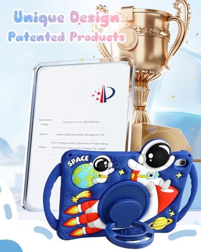 Kokaade Kids Case for iPad A16 11th (2025) /10th (2022) Generation 11 Inch - for Boys Girls Teens Cute Cartoon Astronaut Spaceship Silicone Case with Strap & Rotating Stand & Handle Tablet Cover — view 4