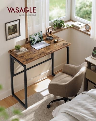 VASAGLE Folding Desk, Foldable Computer Desk, One-Piece Desktop Top, Rounded Edges, Small Home Office Writing Table for Bedroom, Balcony, Camping, Easy Assembly, 80 x 40 cm, Rustic Brown LWD151KD01 — view 2