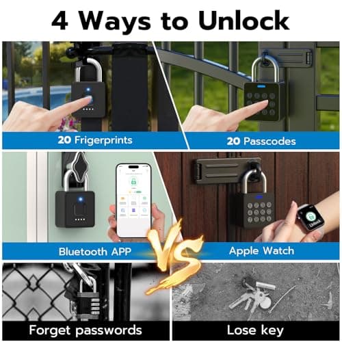 Eseesmart Smart Lock with Code-Combination Fingerprint Padlock, Biometric Keyless Combo Lock with Bluetooth APP, Waterproof for Storage Unit Outdoor Fence Gate Shed Gym School Locker — view 4