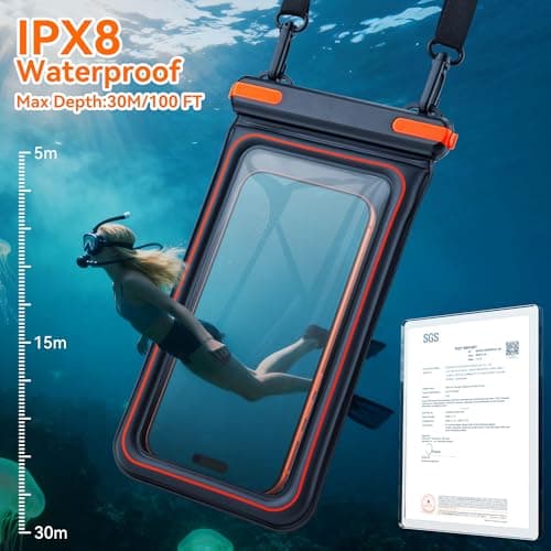 Citymore Floating Waterproof Phone Pouch,IPX8 Waterproof Universal Phone Case,Underwater Touch Screen Dry Bag for Beach,Swimming for iPhone 17 16 15 14 13 12 Pro Max,Huawei,OnePlus,Galaxy,4-7.2" Black — view 4
