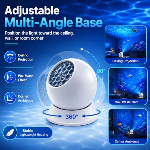 Ten Treasure 360° Dynamic Rotating LED Ocean Wave Night Projector Light USB Powered Ocean Projector Light with Ambient Lighting, Adjustable Multi-Angle Base, for Bedroom,Theater (Ocean) — view 3