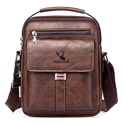 A-QMZL Men's Shoulder Bag Messenger Bag PU Leather Business Travel Crossbody Pack Satchel Side Bag Casual Handbags men's bag for Working HikingTraveling Daily Use (dark brown)