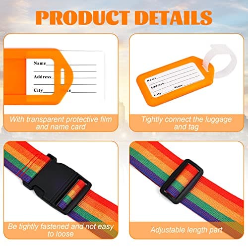 4 Pcs Luggage Straps for Suitcases, Adjustable Belts with 2 Pcs Case Tags — view 3