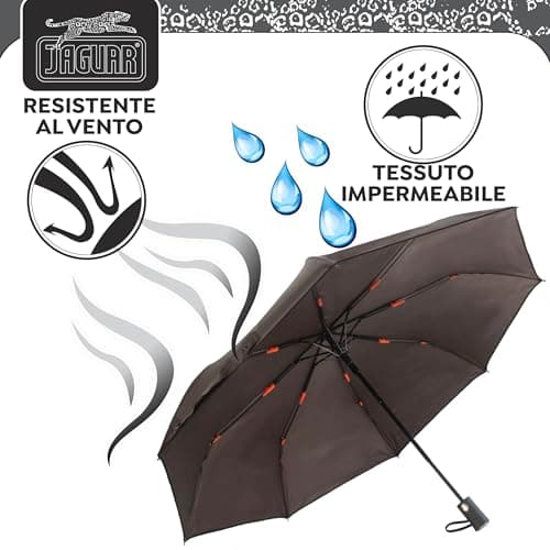 JAGUAR Windproof Folding Umbrella, Mini Pocket Umbrella with Automatic Opening, Travel Umbrella, Keep in the Car Always Ready to Use (Closed Size: Only 28.5cm), dark brown (di moro), 28,5 cm (chiuso) — view 6