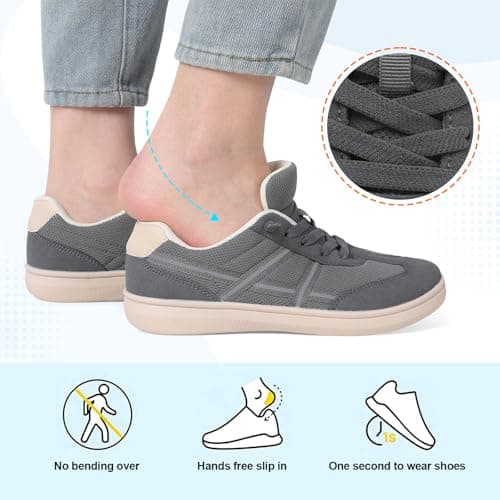JOINFREE Women's Wide Fit Trainers Slip On Casual Walking Shoes Grey — view 5