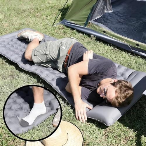 Camping Sleeping Pad with Built-in Foot Pump & Pillow, Thick Ultralight Inflatable Sleeping Mat, Compact Camping Mat for Hiking, Backpacking, Festivals & Tent (Grey) — view 3