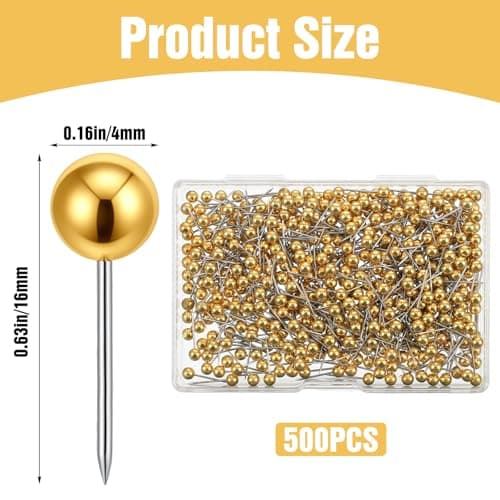 Xinjoduz 500 PCS Gold Map Push Pins, Metal Round Head Cork Board Pins for Travel Small Maps Thumb Tacks Marking Pushpins for Cork Board Bulletin Picture Photo Home Office School DIY Craft — view 2