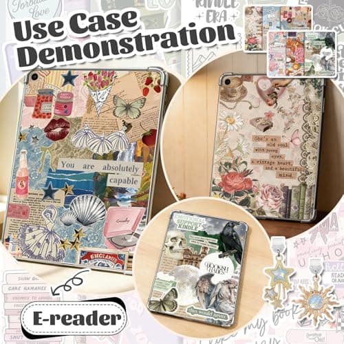 Bubaxuce 6 Pieces Inserts For E-Book Readers Clear Case And 2 Dust Protection Charms Retro Phone Charm Set 17.3 cm X 12.2 cm Card Inserts Compatible With Kindle — view 6