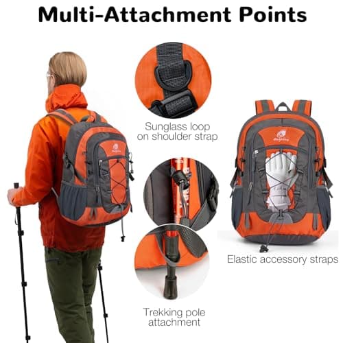 Outplea Small Hiking Backpack, 25L Lightweight Travel Rucksack Women Men, Casual Daypack for Outdoor Sports Trekking Camping, Orange — view 6