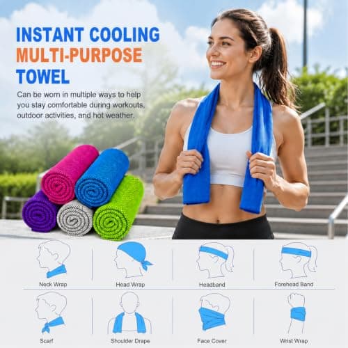 5 pack Cooling Towels,(30 * 100cm) Ice Towel Cooling Towel for Neck & Face, Ice Cool Microfibre Towel for Neck for Instant Relief Perfect Coolings Scarf for Running, Yoga, Camping, Workout — view 6