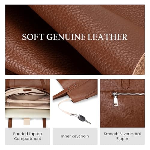 befen Large Tote Bag Genuine Leather Handbag for School Brown Laptop Handbag with Key Chain — view 4
