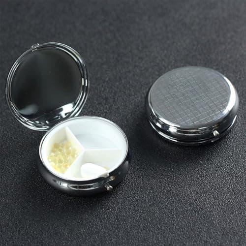 Wine Bottle Corks Grapes Print Pill Box for Pocket Round Pill Box 3 Compartment Decorative Portable Travel Pill Holder Tablet Vitamin Organizer Mini Pill Case(2pcs) — view 5