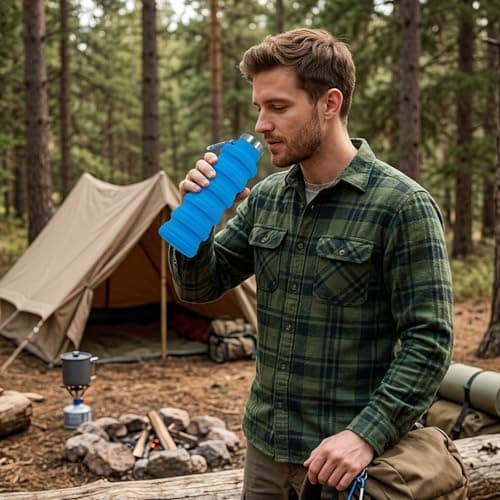 XcnPer Collapsible Water Bottle 500ml, Flexible Silicone Travel Water Bottle, Foldable Leakproof Sports Bottle with Carabiner for Gym Hiking Camping Cycling — view 5