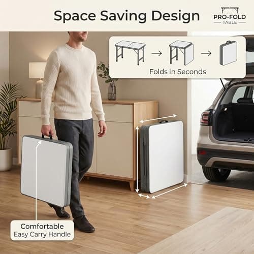 HomlyPro Heavy Duty 4FT Folding Table 120x60cm, White, Plastic Folding Desk Portable as Camping Table, Picnic, BBQ, Garden Outdoor and Indoor Utility Surface — view 3